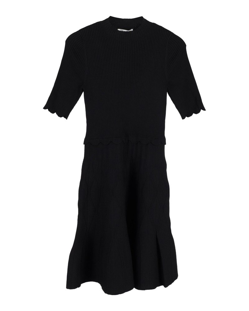 Sandro Scalloped-Trim Knitted Dress in Black Viscose 7748728586300