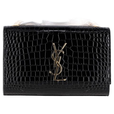 Saint Laurent Kate Medium Tassel Shoulder Bag in Black Croc Embossed Leather