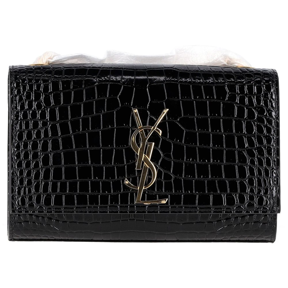 Saint Laurent Kate Medium Tassel Shoulder Bag in Black Croc Embossed Leather