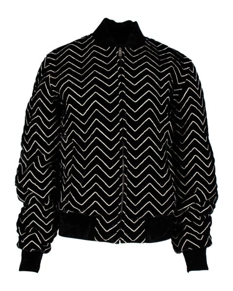 Saint Laurent Zigzag Velvet Bomber Jacket in Black Viscose 7748730060860
