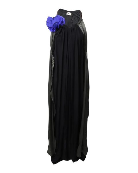Lanvin Flower Applique Evening Dress in Black Silk 7748725047356