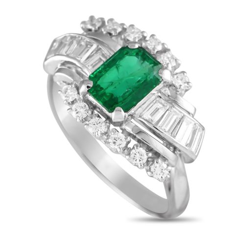 Mikimoto Platinum 0.65ct Diamond and Emerald Ring MK05-080724 7748725145660