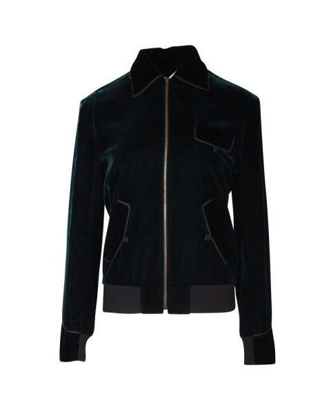 Saint Laurent Point Collar Velvet Bomber Jacket in Green Viscose 7748723736636