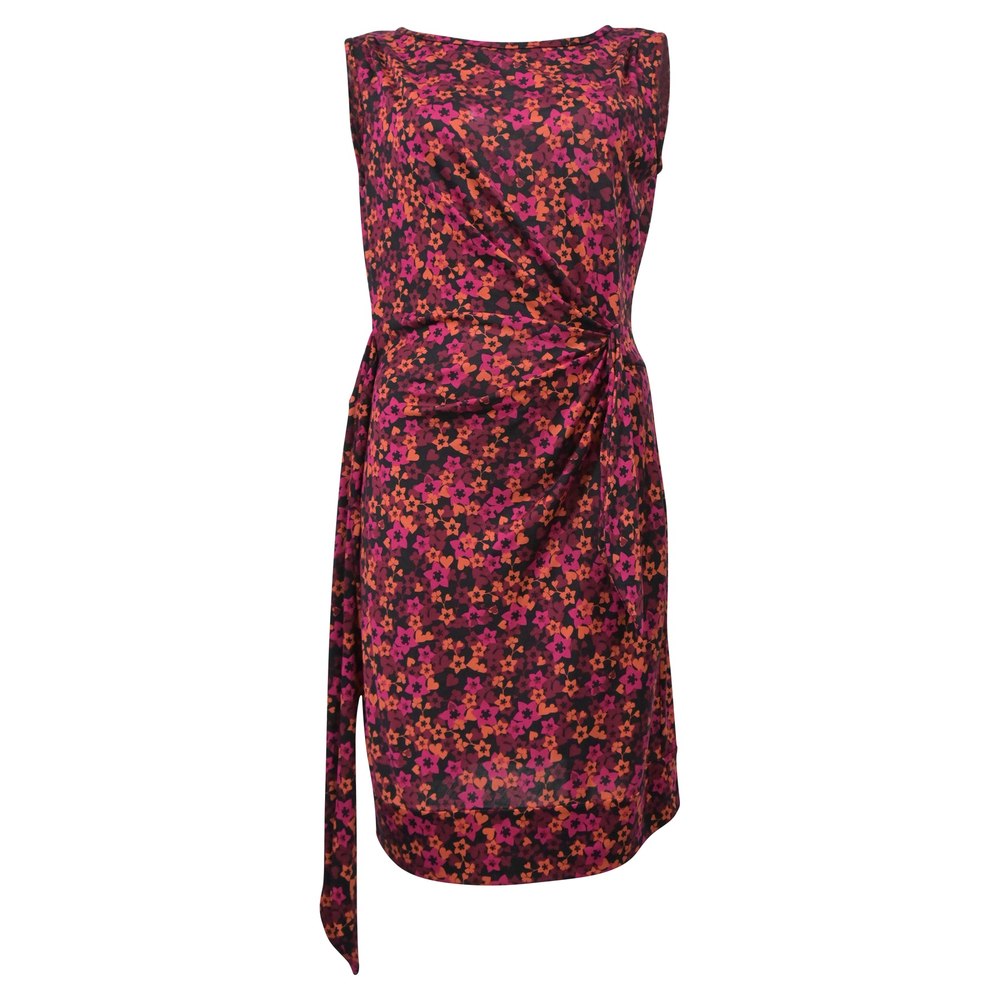 Diane Von Furstenberg Draped Sleeveless Dress in Red Floral Print Polyester 7748725964860