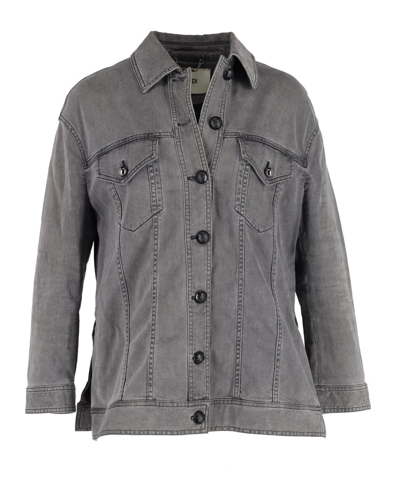 Fendi Embellished Trucker Jacket in Grey Cotton Denim 7748730847292