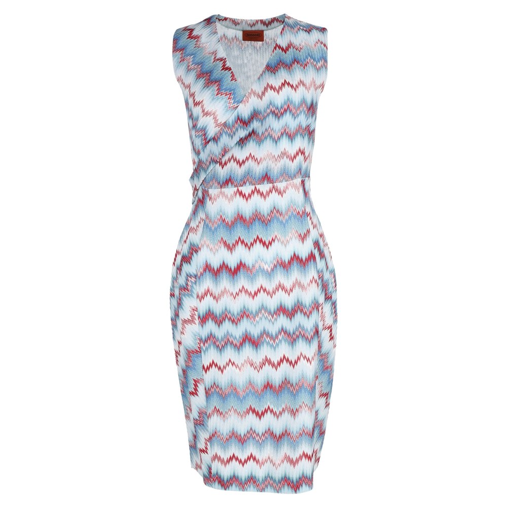 Missoni V-neck Sleeveless Mini Dress in Light Blue Zigzag Viscose 7748730716220