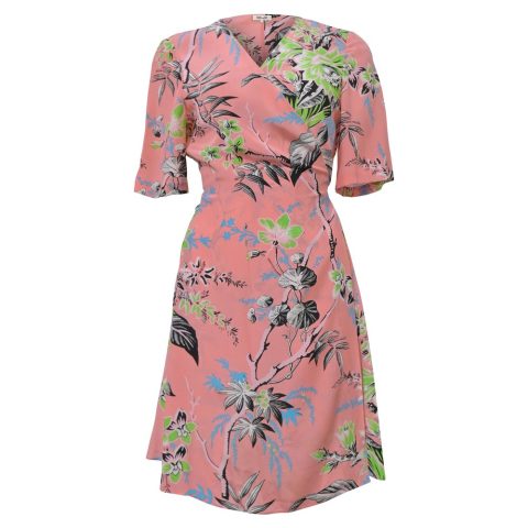 Diane Von Furstenberg Botanical Print Wrap Dress in Pink Silk 7748730519612