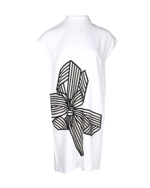 Stella McCartney Bow-Print Mock-Neck Dress in White Viscose 7748726652988