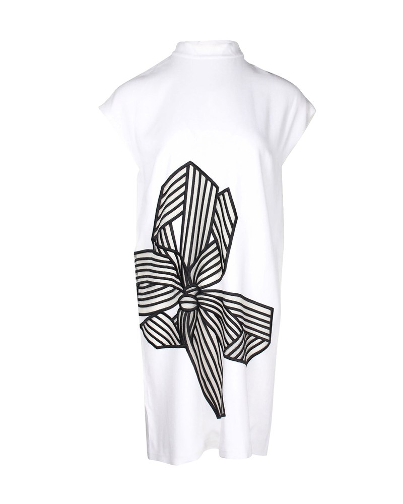 Stella McCartney Bow-Print Mock-Neck Dress in White Viscose 7748726652988