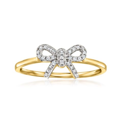 RS Pure by Ross-Simons Diamond-Accented Bow Ring in 14kt Yellow Gold