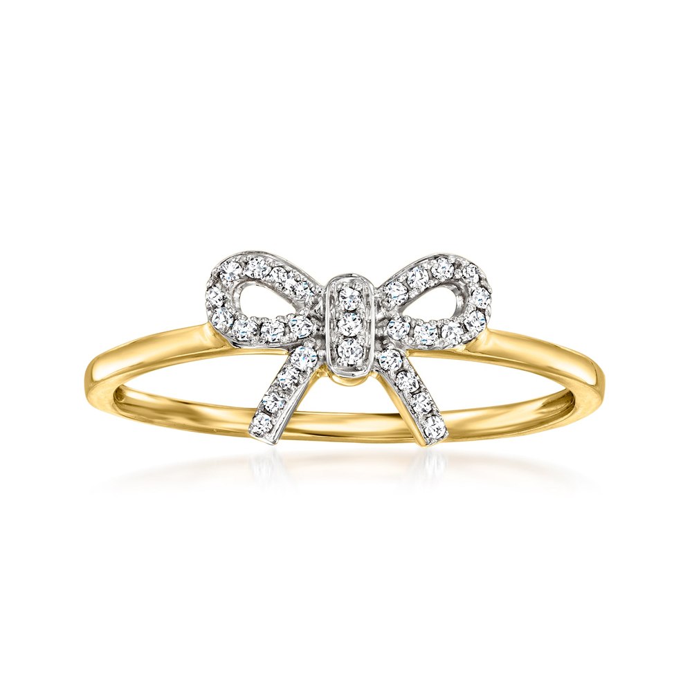 RS Pure by Ross-Simons Diamond-Accented Bow Ring in 14kt Yellow Gold
