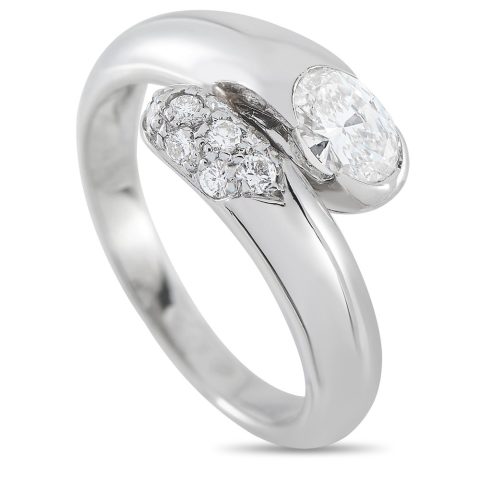 Bvlgari 18K White Gold 0.58ct Diamond Bypass Ring BV09-080724 7748729143356
