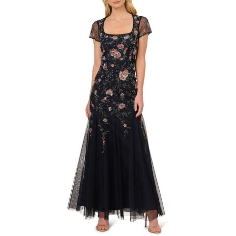 Beaded Mesh Evening Dress