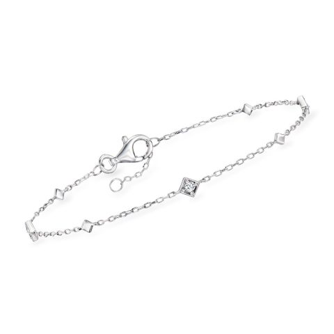RS Pure by Ross-Simons Diamond-Accented Square Station Bracelet in Sterling Silver