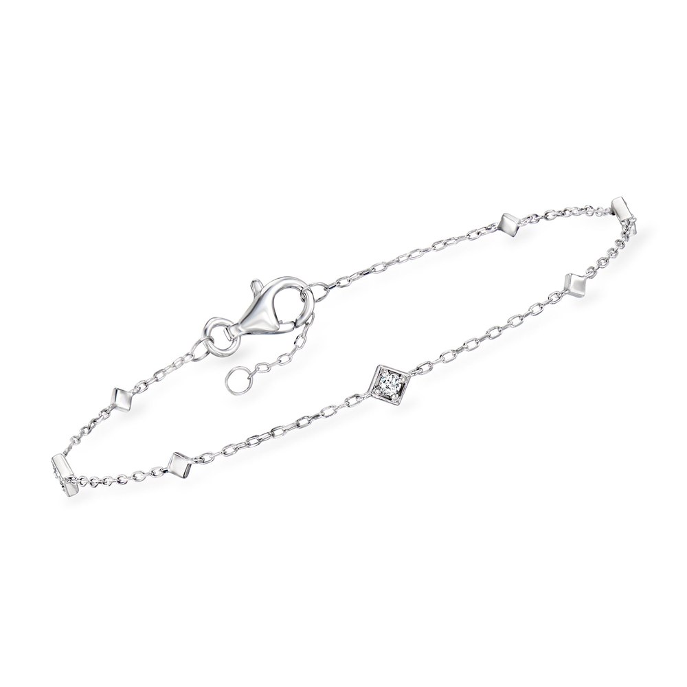 RS Pure by Ross-Simons Diamond-Accented Square Station Bracelet in Sterling Silver
