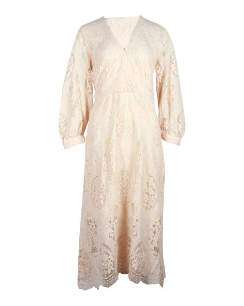 Maje Romy Guipure Lace Midi Dress in Beige Polyester 7748729667644