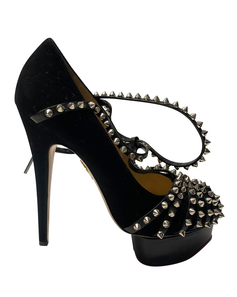 Charlotte Olympia Angry Portia Studded Platform Pumps in Black Suede 7748733829180
