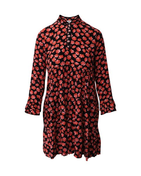 Ganni Lindale Floral Print Mini Dress in Black and Red Viscose