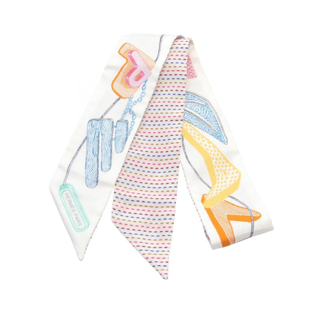 Hermes Chevalo Scope Neon Twilly Silk Scarf Canvas Scarf