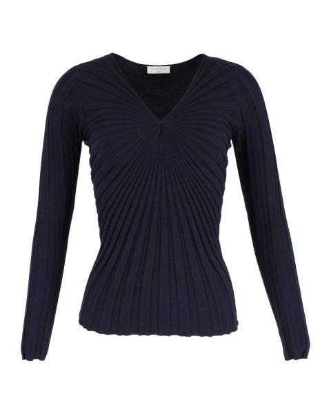 Sandro Justine V-Neck Knit Jumper in Navy Blue Cotton 7748733075516