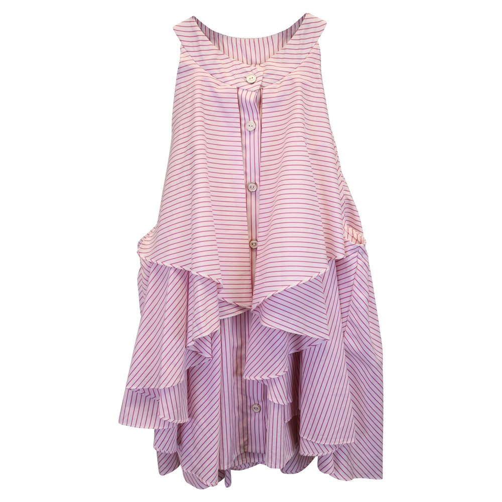 Caroline Constas Striped Halterneck Top in Pink Cotton 7748732846140