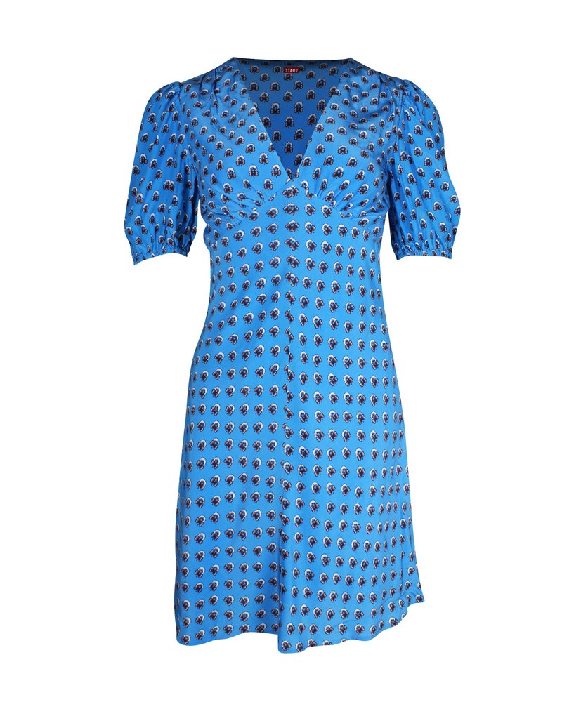 Staud Milla Floral Print Mini Dress in Blue Rayon 7748735139900