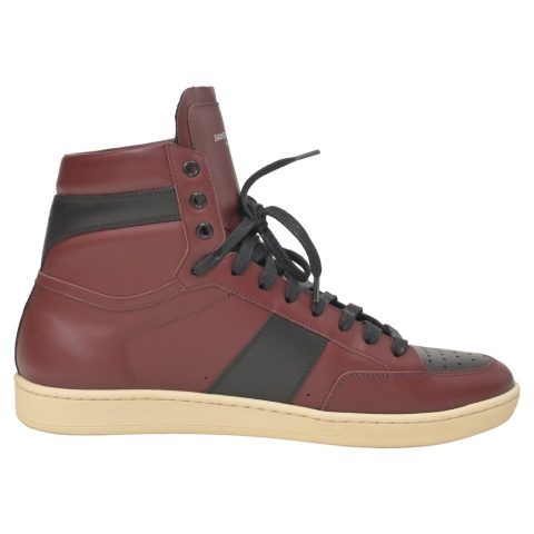 Saint Laurent SL/10H Colorblock Pattern Sneakers in Burgundy Leather 7748736286780
