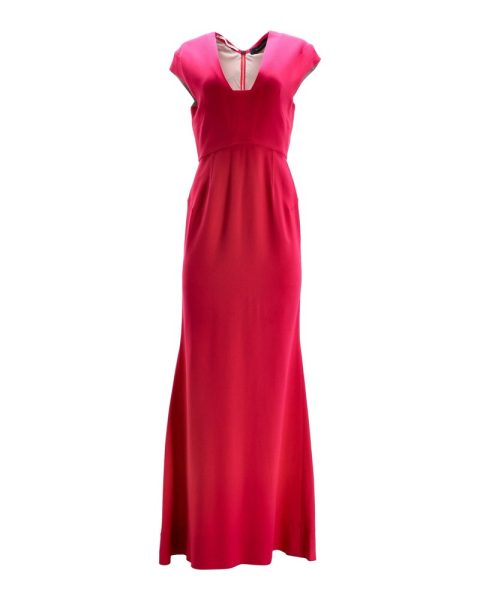 Roland Mouret Square-Neck Cut-Out Back Evening Dress in Pink Viscose 7748736581692