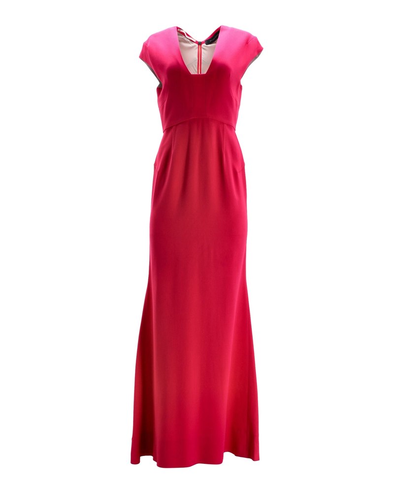 Roland Mouret Square-Neck Cut-Out Back Evening Dress in Pink Viscose 7748736581692