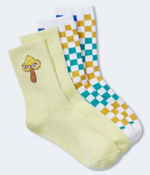 Aeropostale Mushroom & Checker Crew Sock 2-Pack