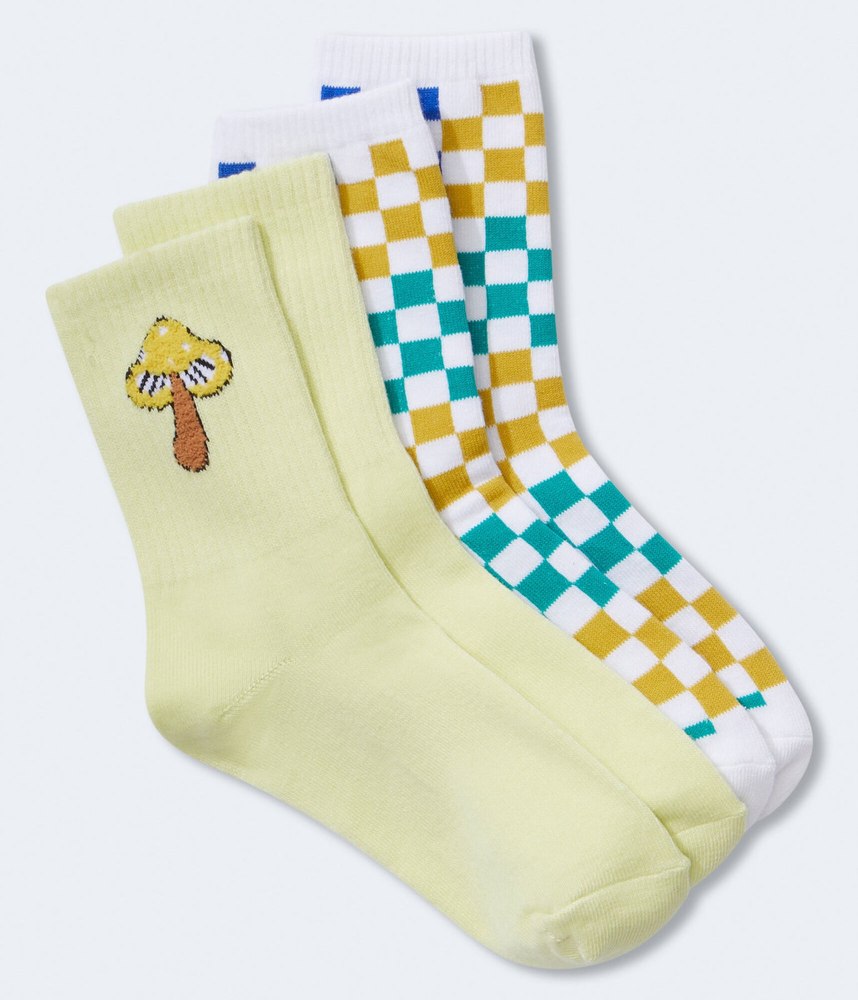 Aeropostale Mushroom & Checker Crew Sock 2-Pack