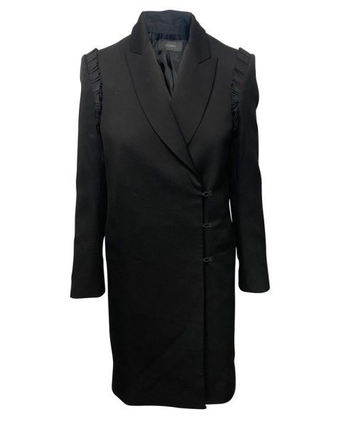 Joseph Ruffled Coat in Black Wool 7748734124092