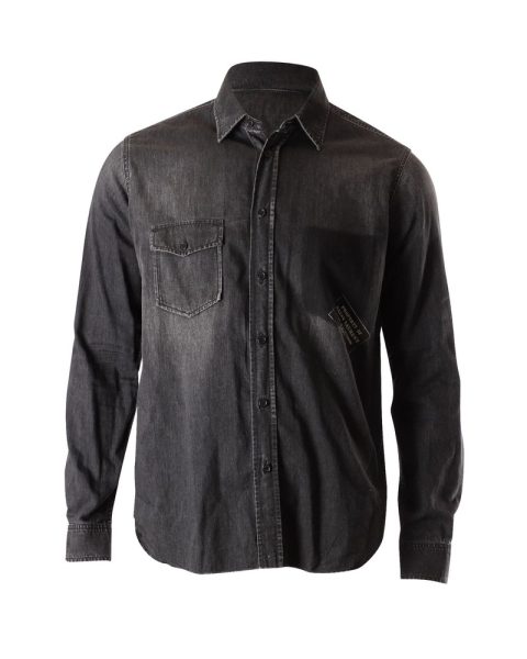 Saint Laurent Frayed Hem Button Front Shirt in Grey Cotton Denim 7748734779452