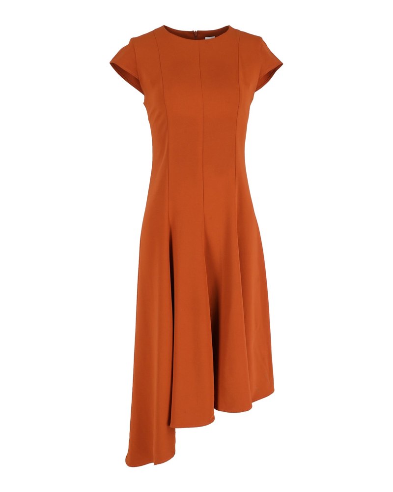 Iris & Ink Alexandra Asymmetric Crepe Dress In Orange Polyester 7748734451772