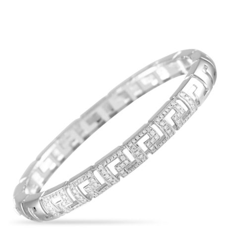 Versace Greca 18K White Gold 1.20ct Diamond Bangle Bracelet VE12-091324