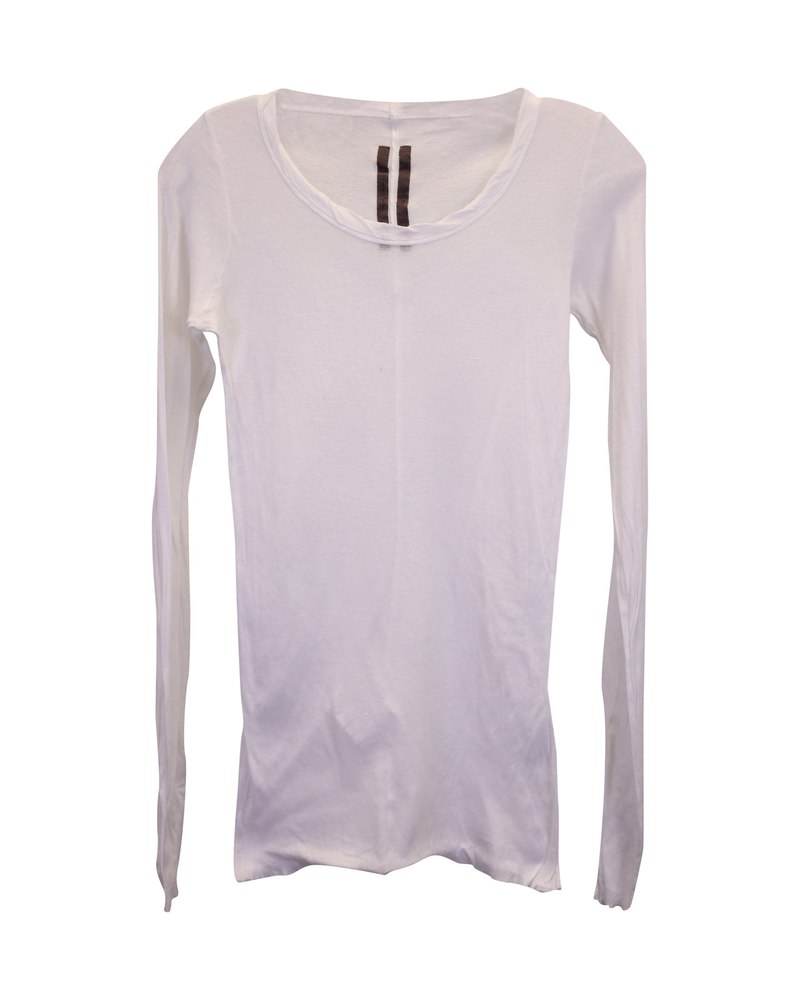 Rick Owens Sheer Long Sleeve T-shirt in White Cotton 7748739858492