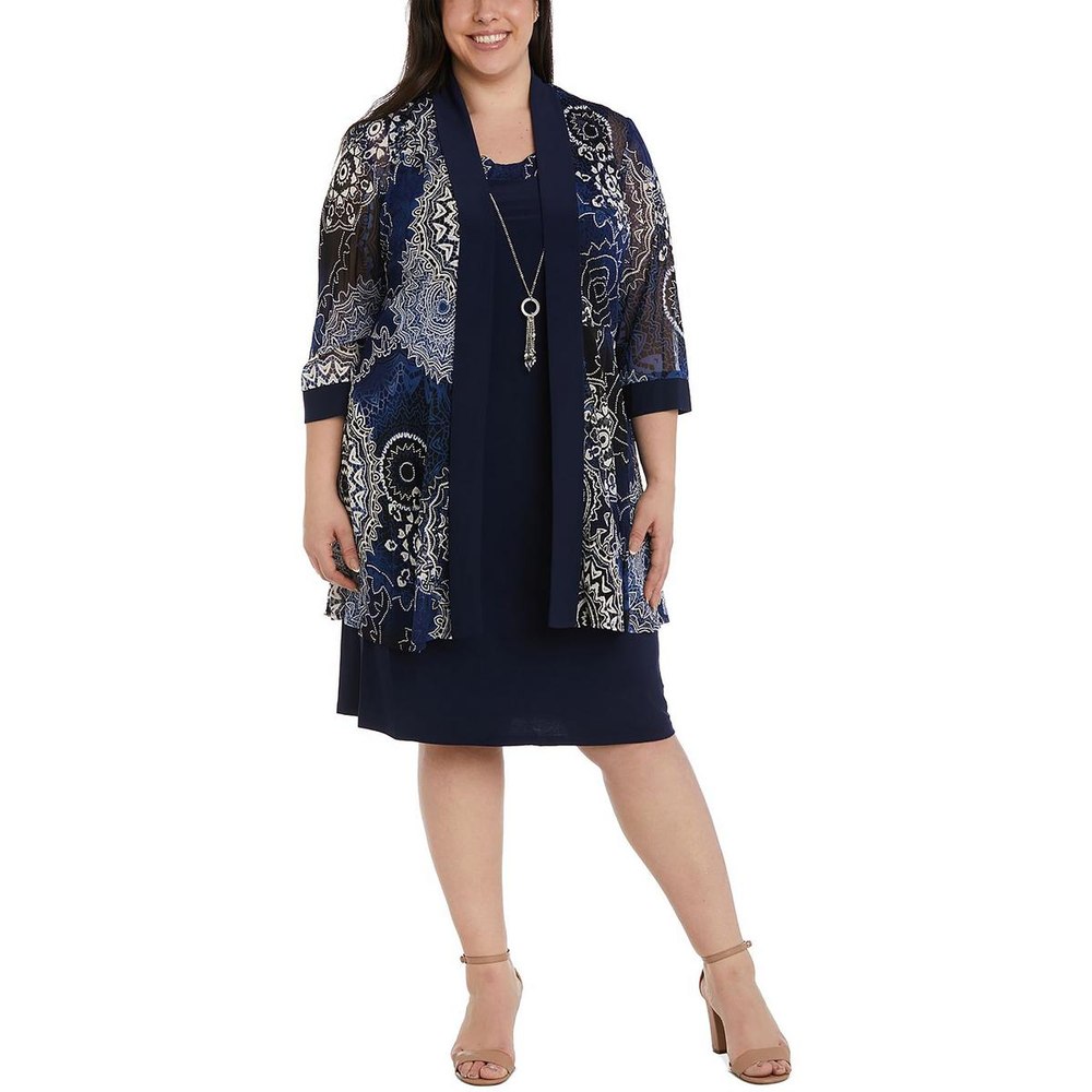 Plus Printed Knee Length Two Piece Dress
