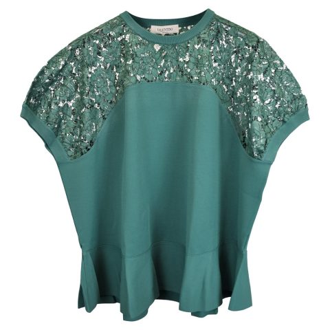 Valentino Garavani Lace-Paneled Stretch-Knit Top In Green Viscose 7748740513852