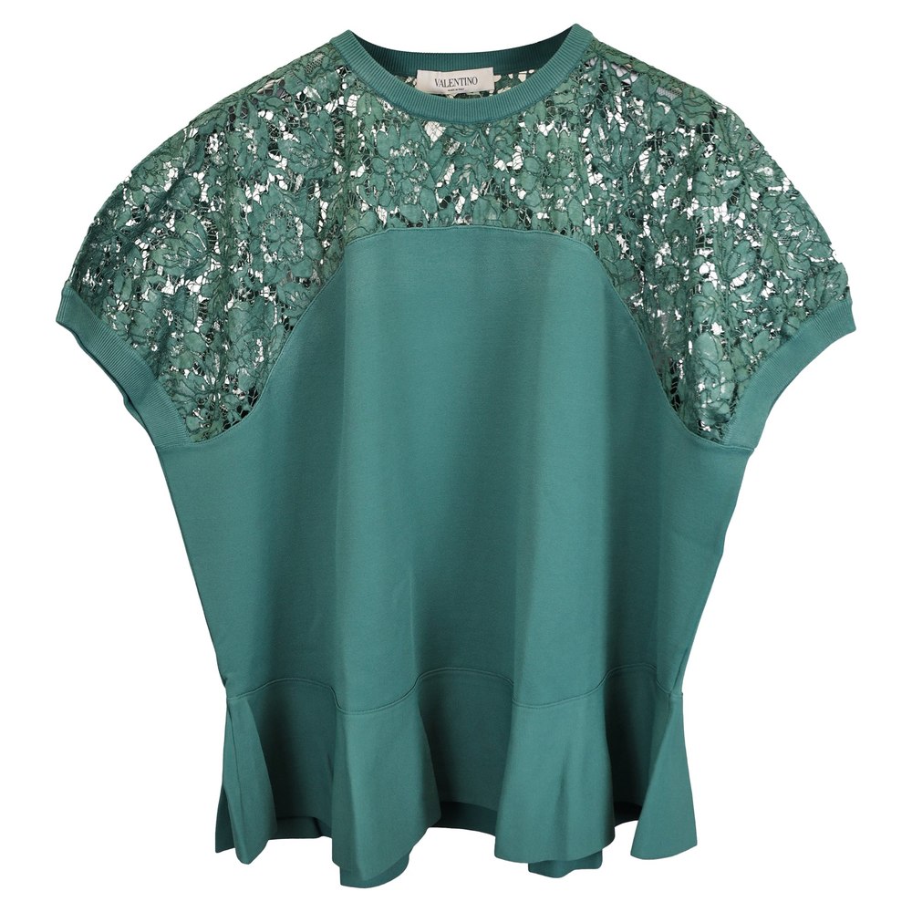 Valentino Garavani Lace-Paneled Stretch-Knit Top In Green Viscose 7748740513852