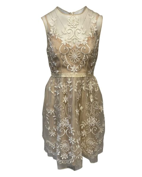 Needle & Thread Sleeveless Lace Dress in Beige Silk 7748740186172