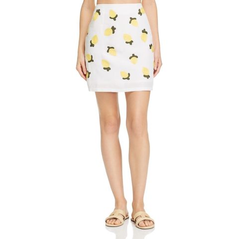 Lemon Embroidered Linen Blend Mini Skirt