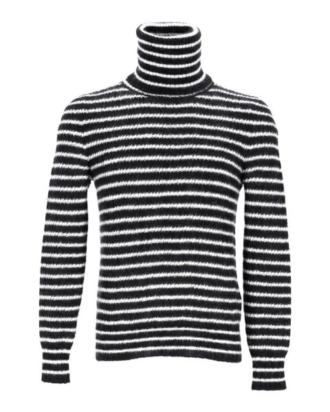 Saint Laurent Striped Turtleneck Top in Black and White Mohair 7748741791804
