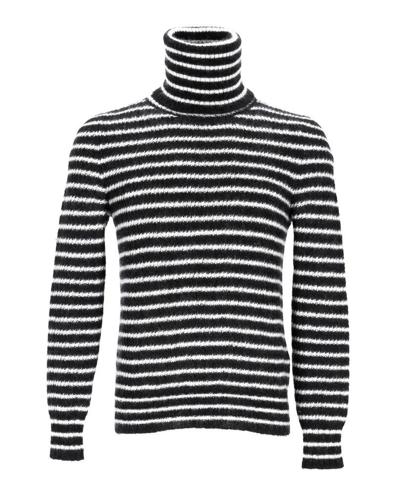 Saint Laurent Striped Turtleneck Top in Black and White Mohair 7748741791804