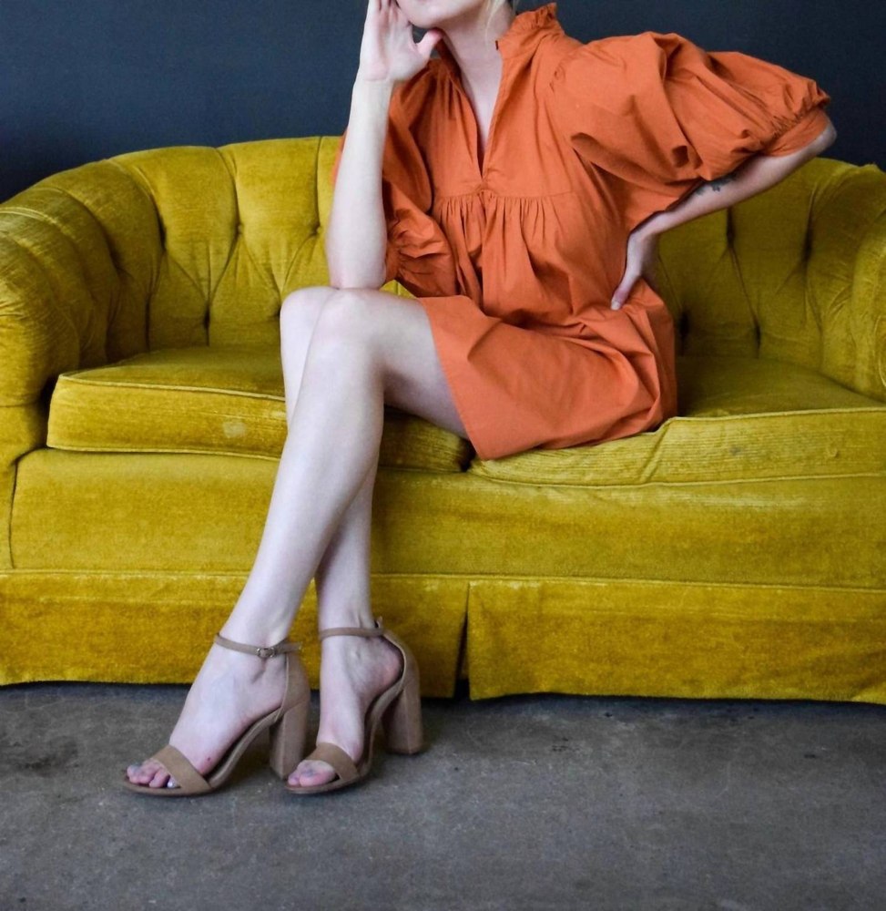 Poplin High Neck Dress In Burnt Orange