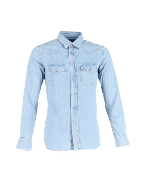 Tom Ford Denim Western Shirt in Light Blue Cotton 7748744839228