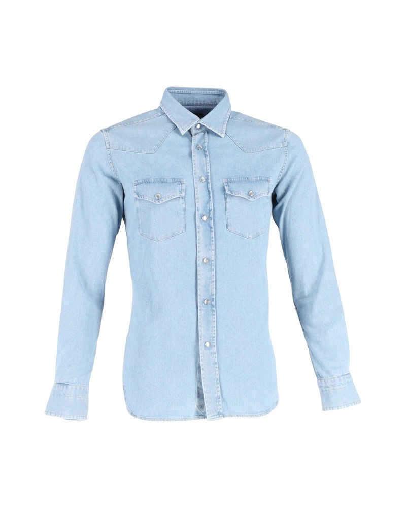 Tom Ford Denim Western Shirt in Light Blue Cotton 7748744839228