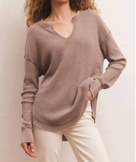 Driftwood Thermal Long Sleeve Top In Milkshake