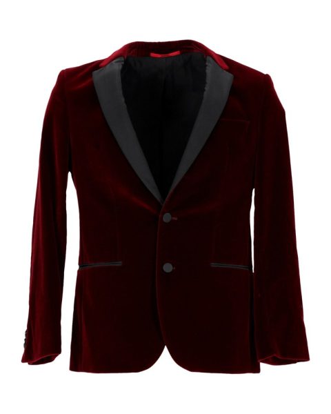 Hugo Boss Slim Fit Velvet Jacket in Burgundy Cotton 7748744609852