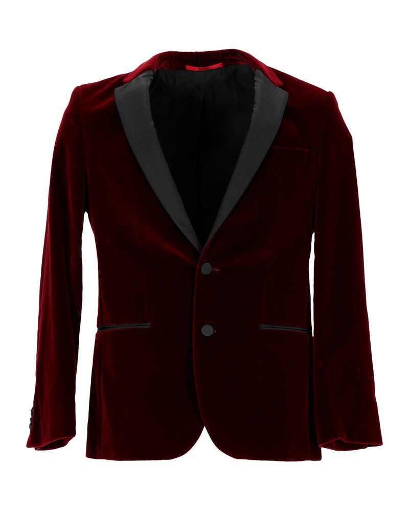 Hugo Boss Slim Fit Velvet Jacket in Burgundy Cotton 7748744609852