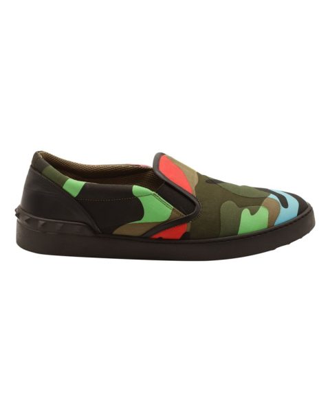 Valentino Garavani Rockstud Camouflage Slip On Sneakers in Multicolor Print Canvas 7748744970300